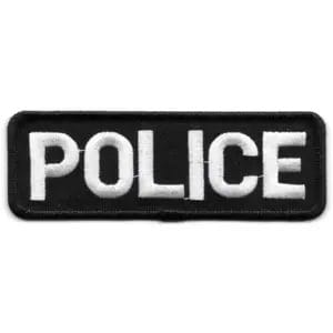 Patch, Police w/Velcro, Color: White on Black, Size 4 1/2 X 1 1/2"