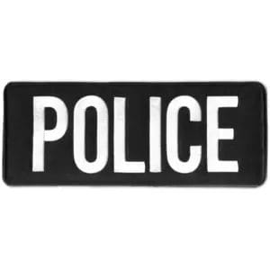 Patch, Police w/Velcro, Color: White on Black, Size 4"x10"