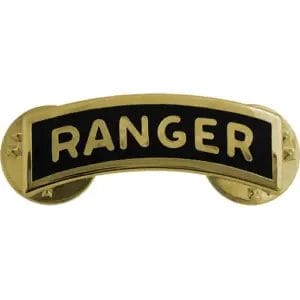 Pin, Ranger Tab, Black Enamel, Gold Trim, Size: Small