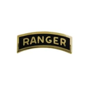 Pin, Ranger Tab, Black Enamel, Gold Trim, Size: Mini