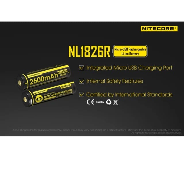 Battery, Nitecore NL1826R 2600mAh USB-C Rechargeable 18650 - Image 2